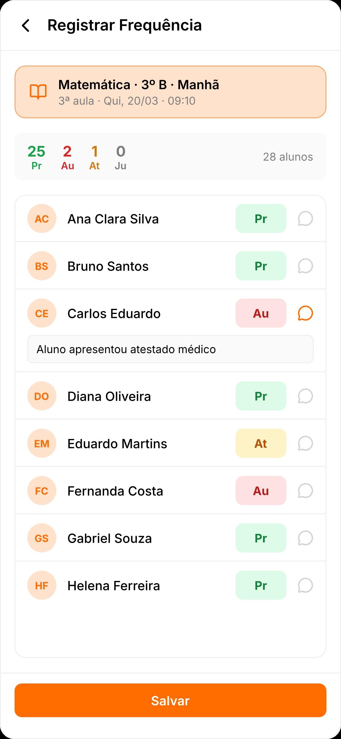 App Professor — Registrar Frequência