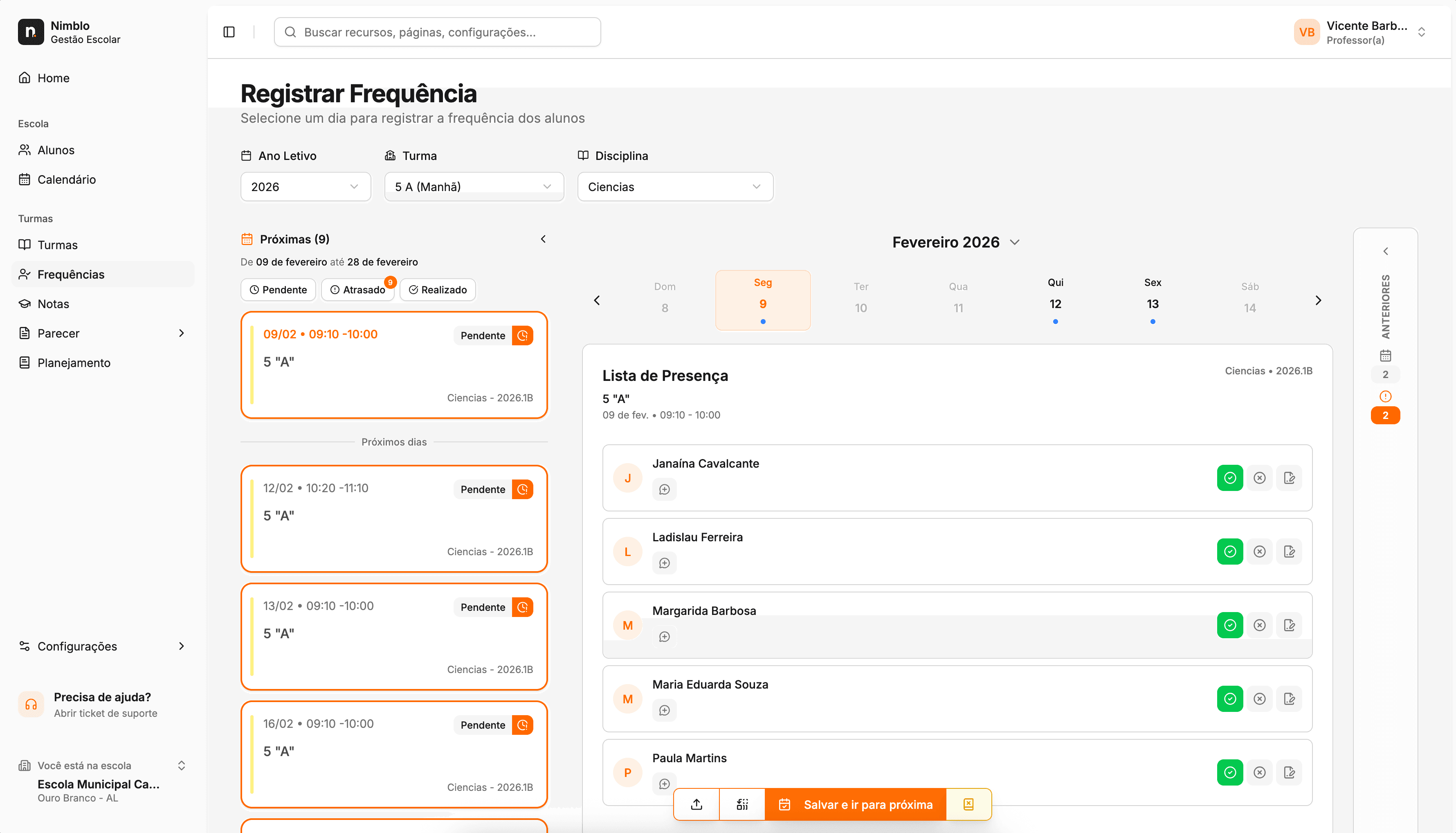 Dashboard Frequência