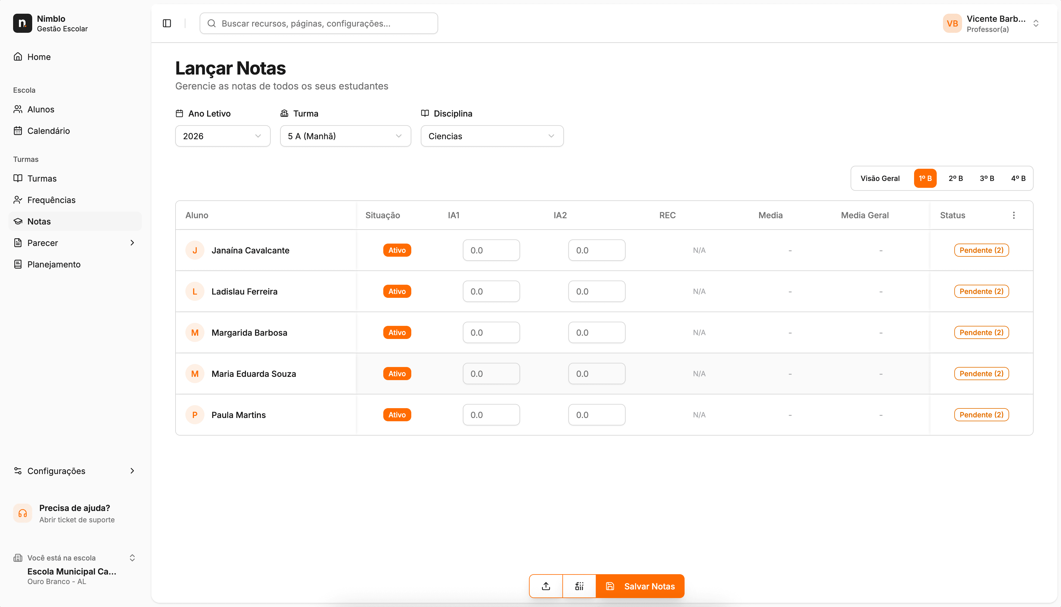 Dashboard Notas